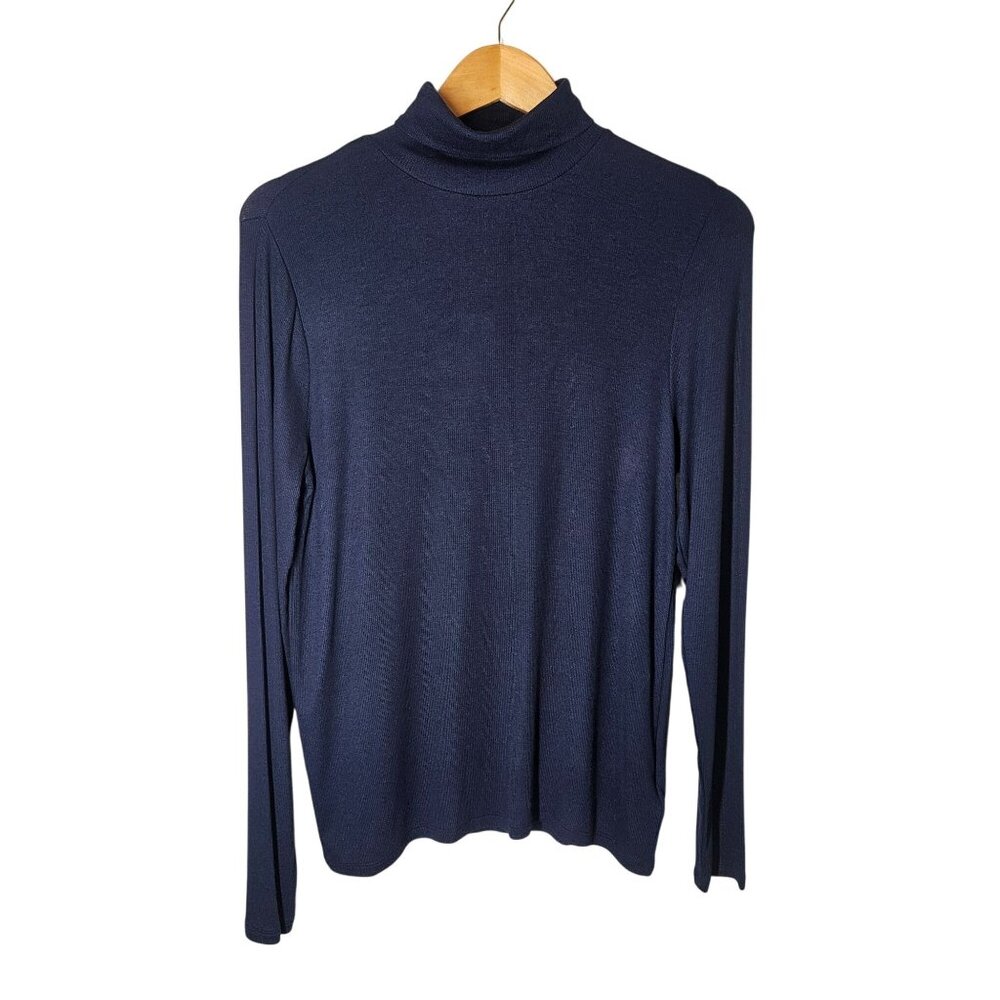 NWT, Modal Comfy Super Soft Layered, Gap Long Sleeve Mock Neck Top Navy Ribbed K